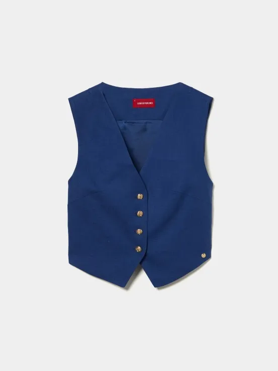 100% linen vest with coat of arms buttons