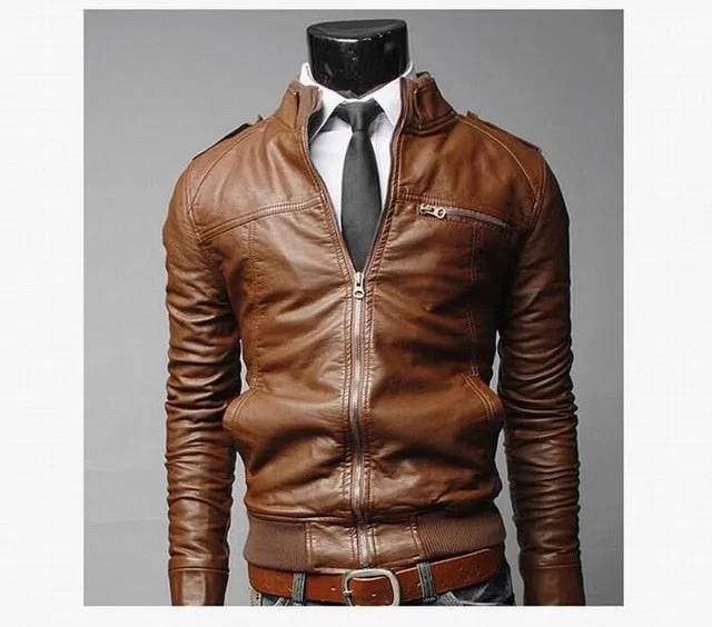 2019 New Fashion Autumn Male Leather Jacket Plus Size 3XL Black Brown Mens Stand Collar PU Coats Leather Biker Jackets