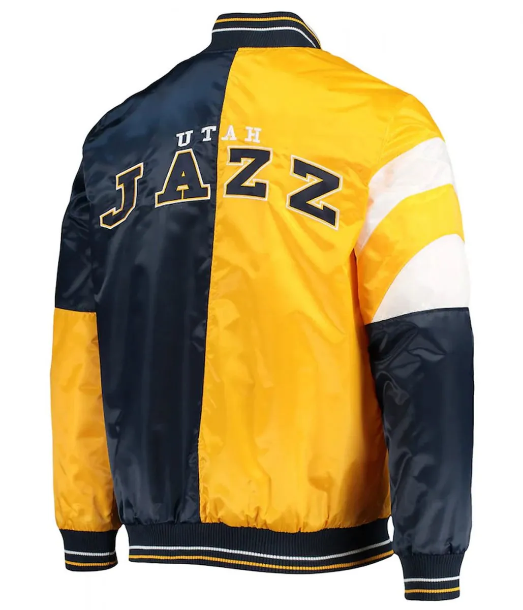 75th Anniversary Leader Utah Jazz Satin Color Block Blue and Yellow Jacket