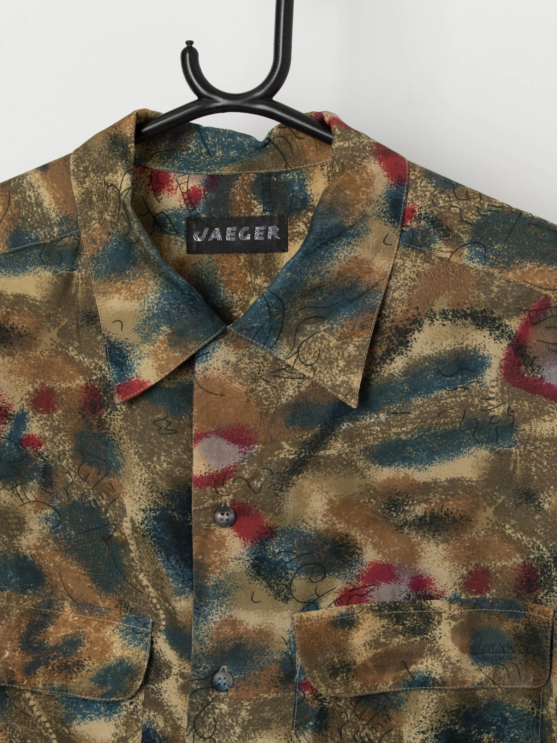 90s vintage Jaeger silk shirt with abstract pattern – Medium