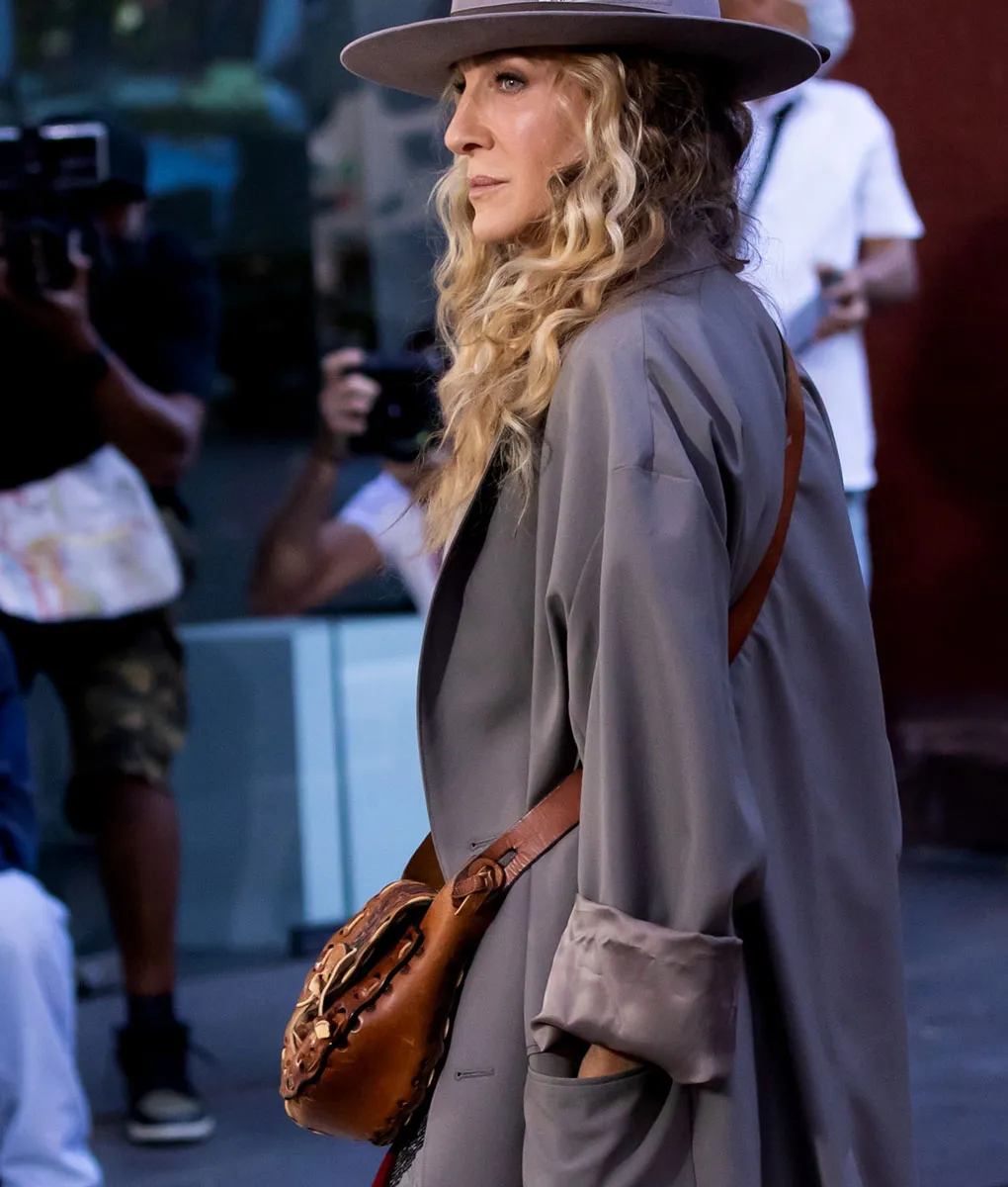 And Just Like That Carrie Bradshaw Grey Coat | Sarah Jessica Parker Coat