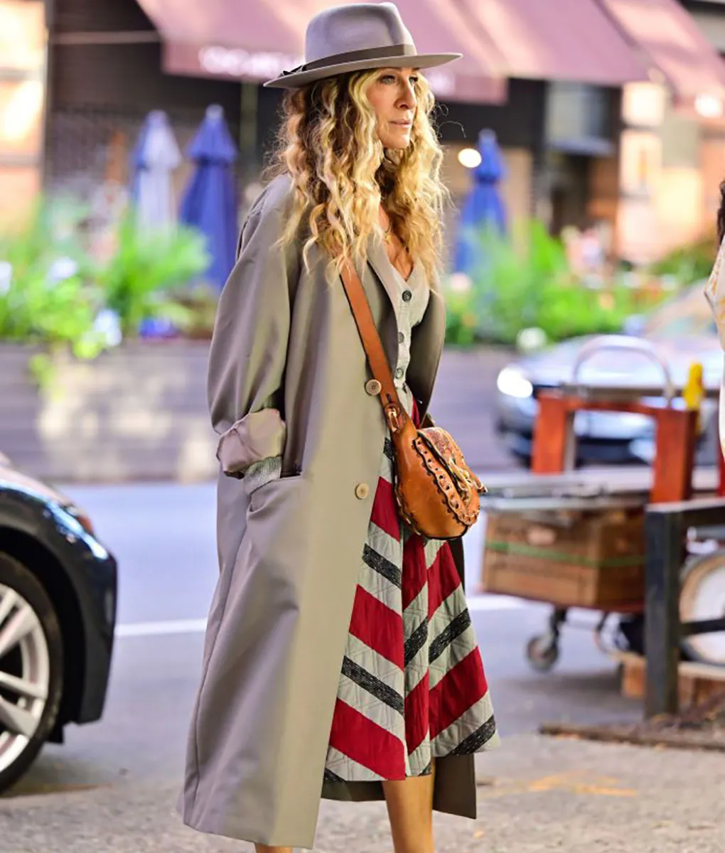 And Just Like That Carrie Bradshaw Grey Coat | Sarah Jessica Parker Coat