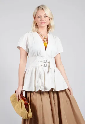 Belt Front Blouse in Cream