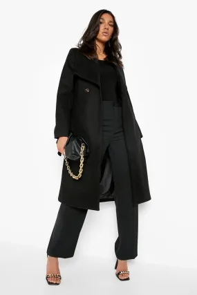 Belted D Ring Wool Look Coat