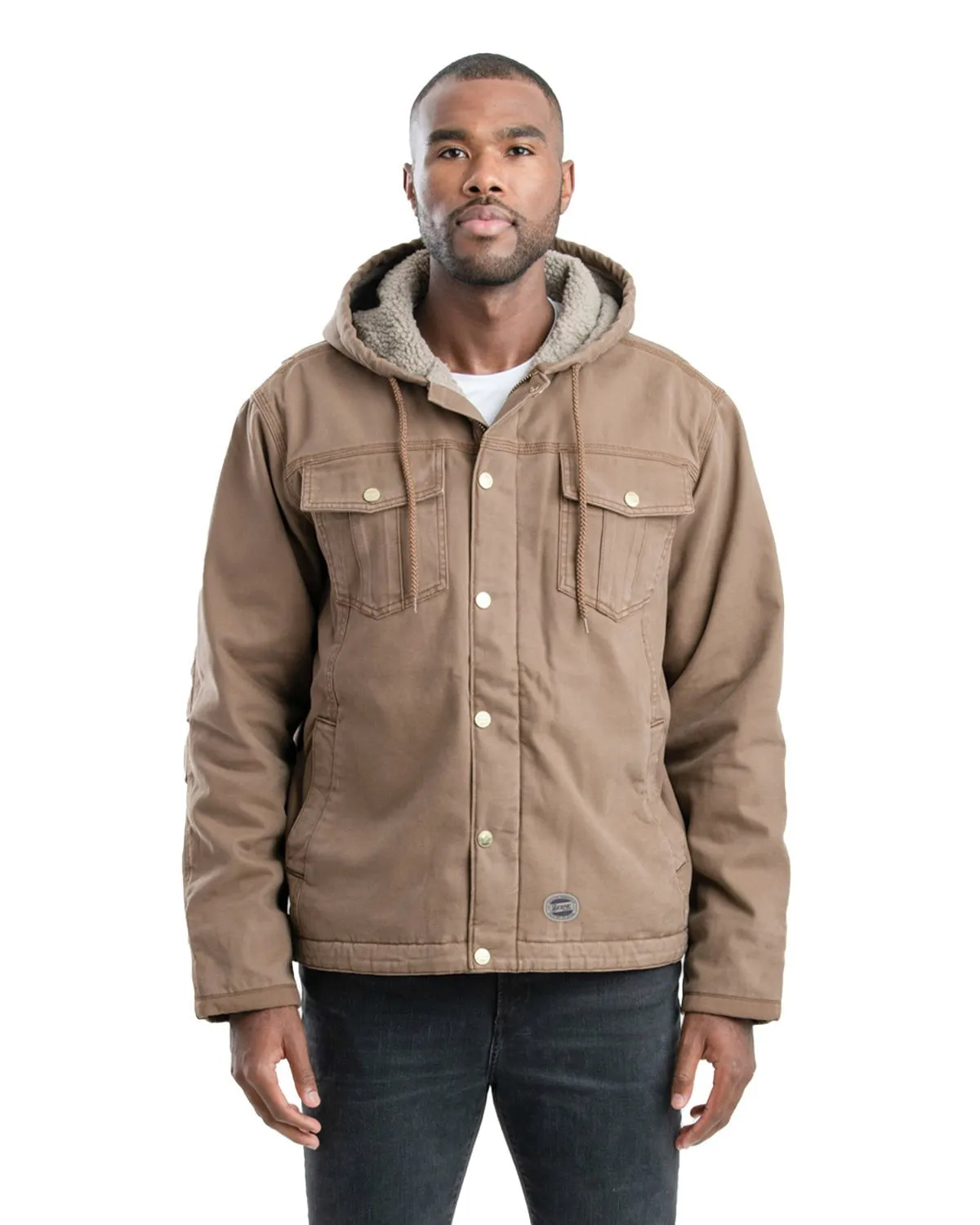 Berne Mens Vintage Washed Sherpa-Lined Hooded Driftwood 100% Cotton Jacket