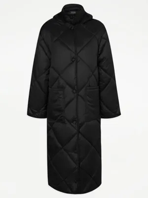 Black Diamond Quilted Longline Maxi Coat | Women | George at ASDA