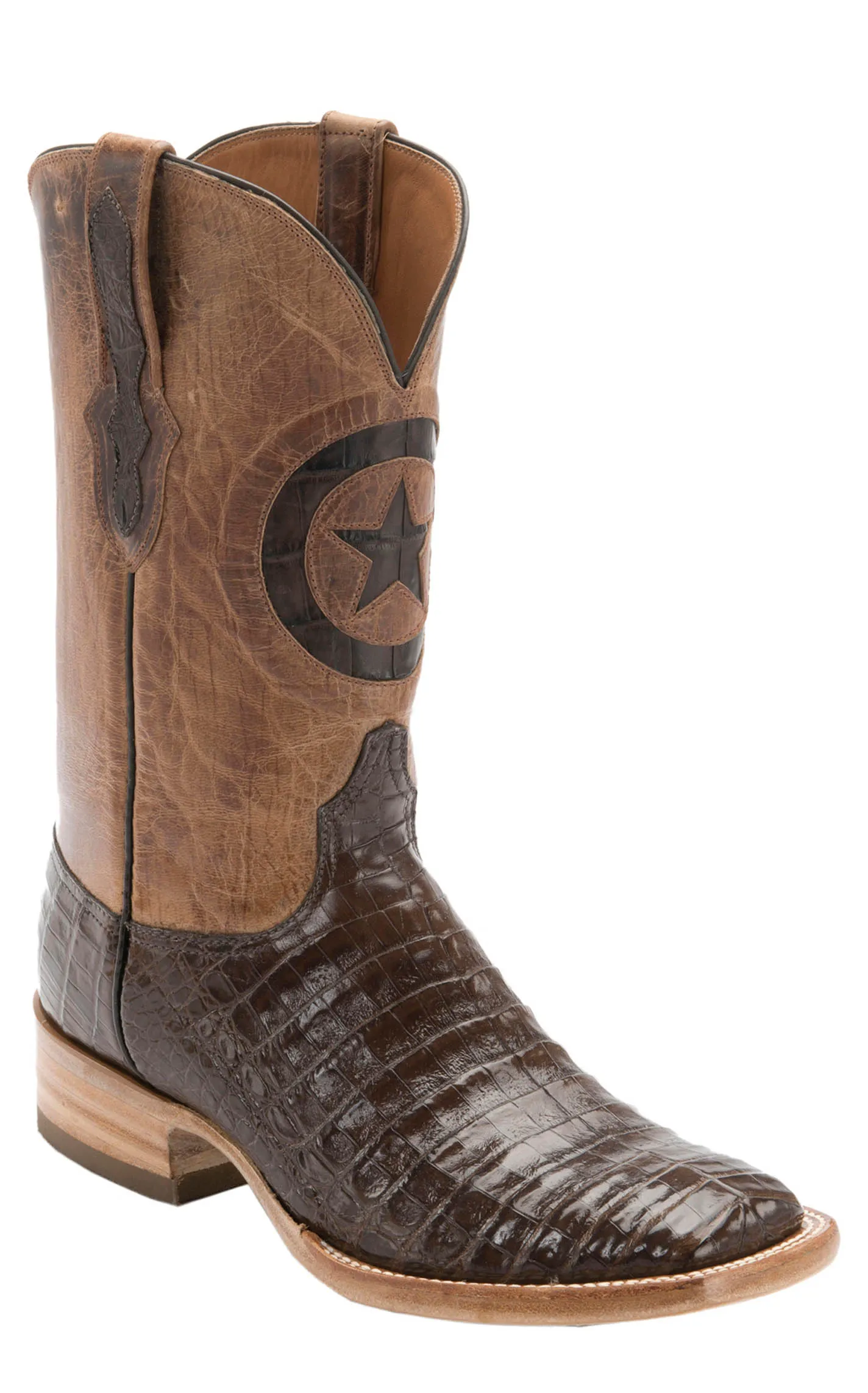 Black Jack Men's Chocolate Gator and Tan Goat Maddog Square Toe Exotic Cowboy Boots