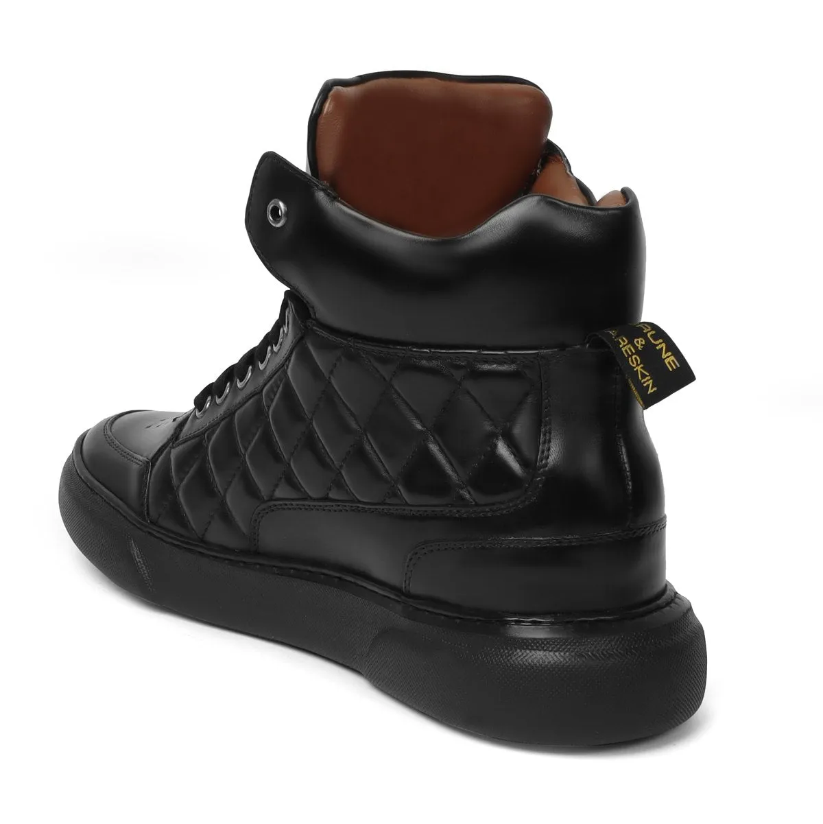 Black Leather Sneaker Diamond Stitch Mid-Top by Brune & Bareskin