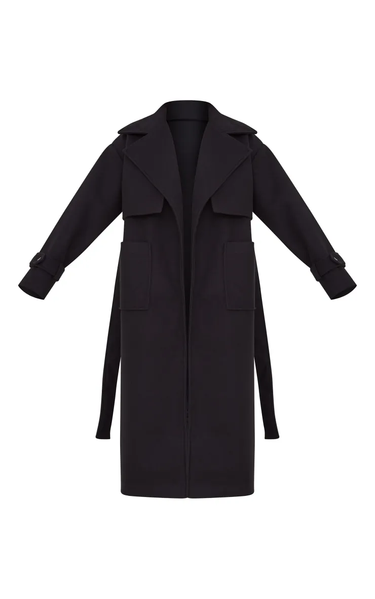 Black Premium Maxi Panel Detail Belted Coat