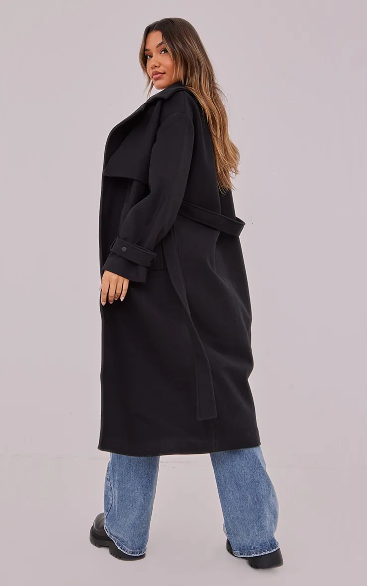 Black Premium Maxi Panel Detail Belted Coat