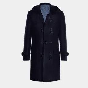 Blue Long Toggle coat with sleeve straps