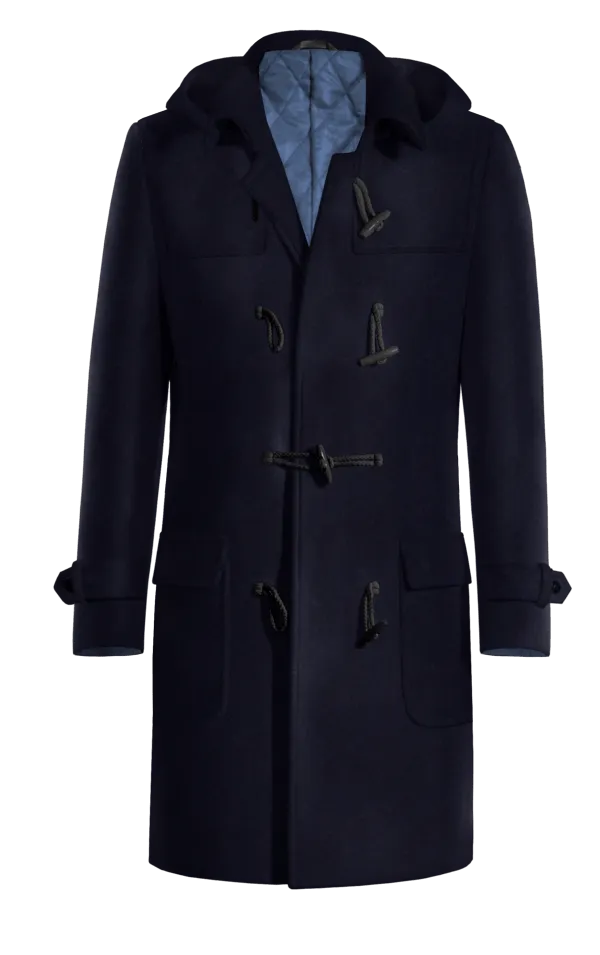 Blue Long Toggle coat with sleeve straps