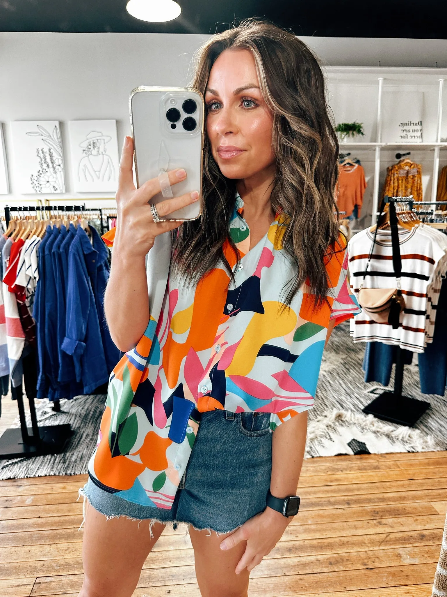 Blue Sky Button Up Abstract Top