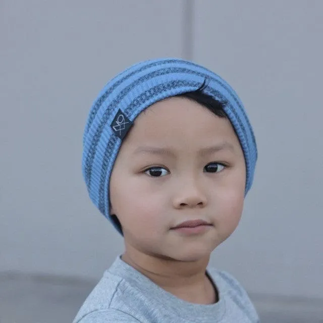 Blue Stripes | Ribbed Knit Beanie - Newborn