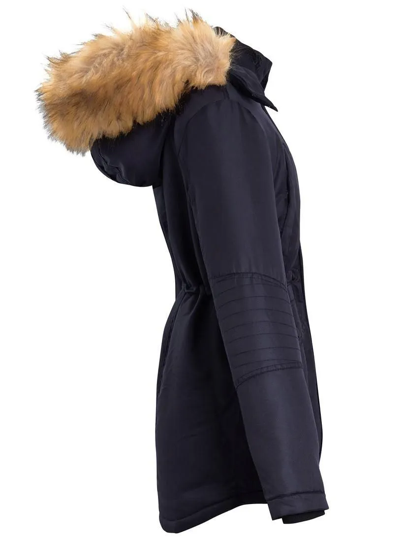 Boys Padded Parka Coat with Detachable Faux Fur Hood, Ages 5 to 16 Years