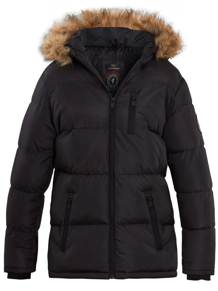 Boys Padded Parka Coat with Faux Fur Trim Hood, Ages 7 to 13 Years