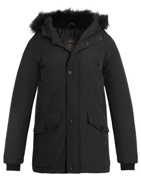 Boys Parka Winter Coat with Faux fur trim, Ages 7 to 13 Years, Black, Khaki