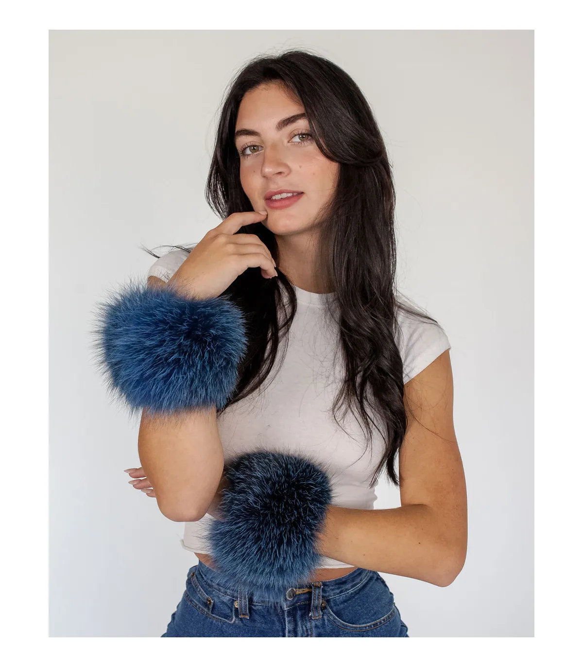 Bridget Blue Wide Fox Fur Slap on Cuffs: FurHatWorld.com