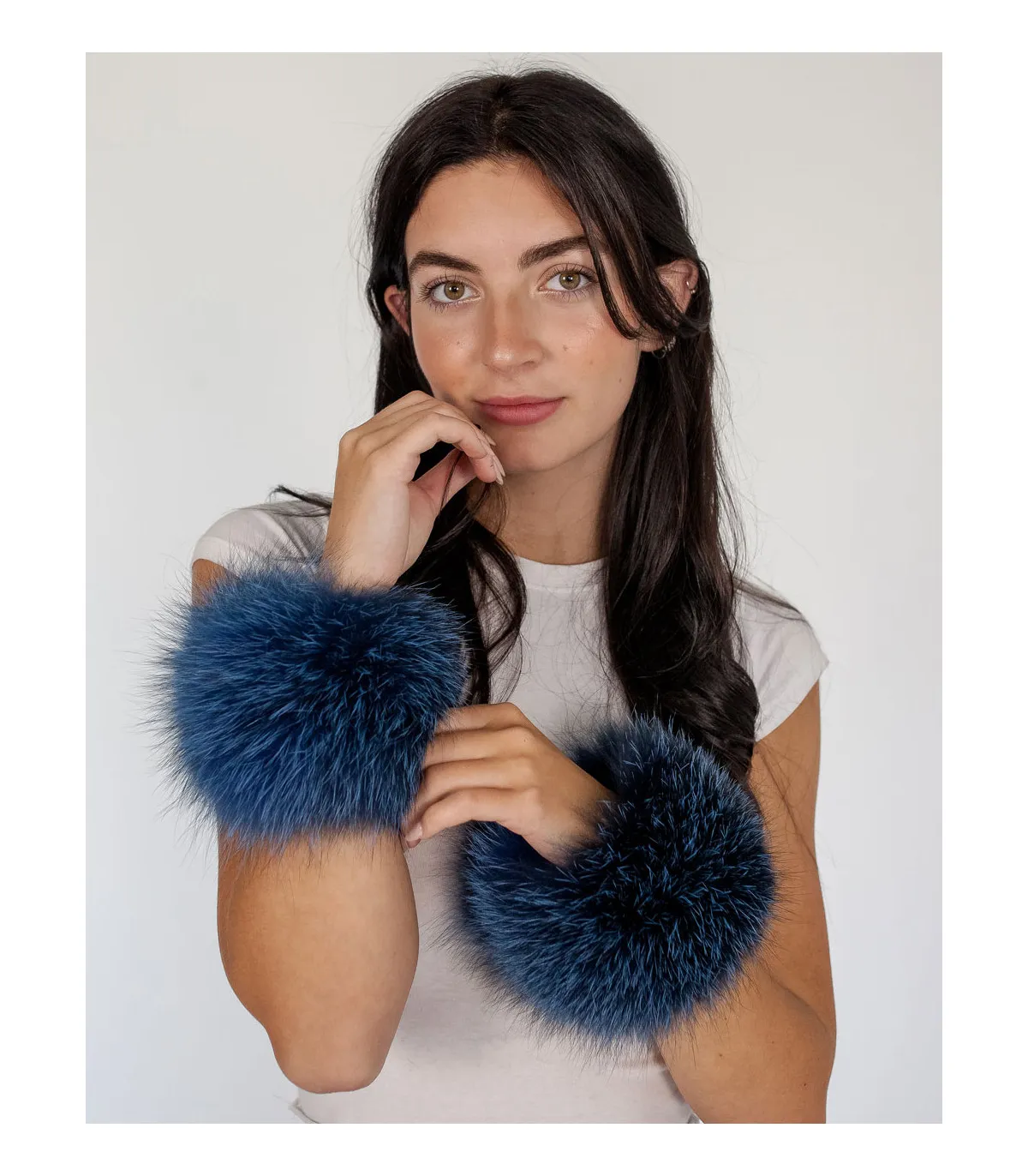 Bridget Blue Wide Fox Fur Slap on Cuffs: FurHatWorld.com