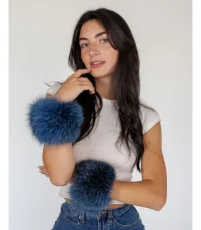 Bridget Blue Wide Fox Fur Slap on Cuffs: FurHatWorld.com