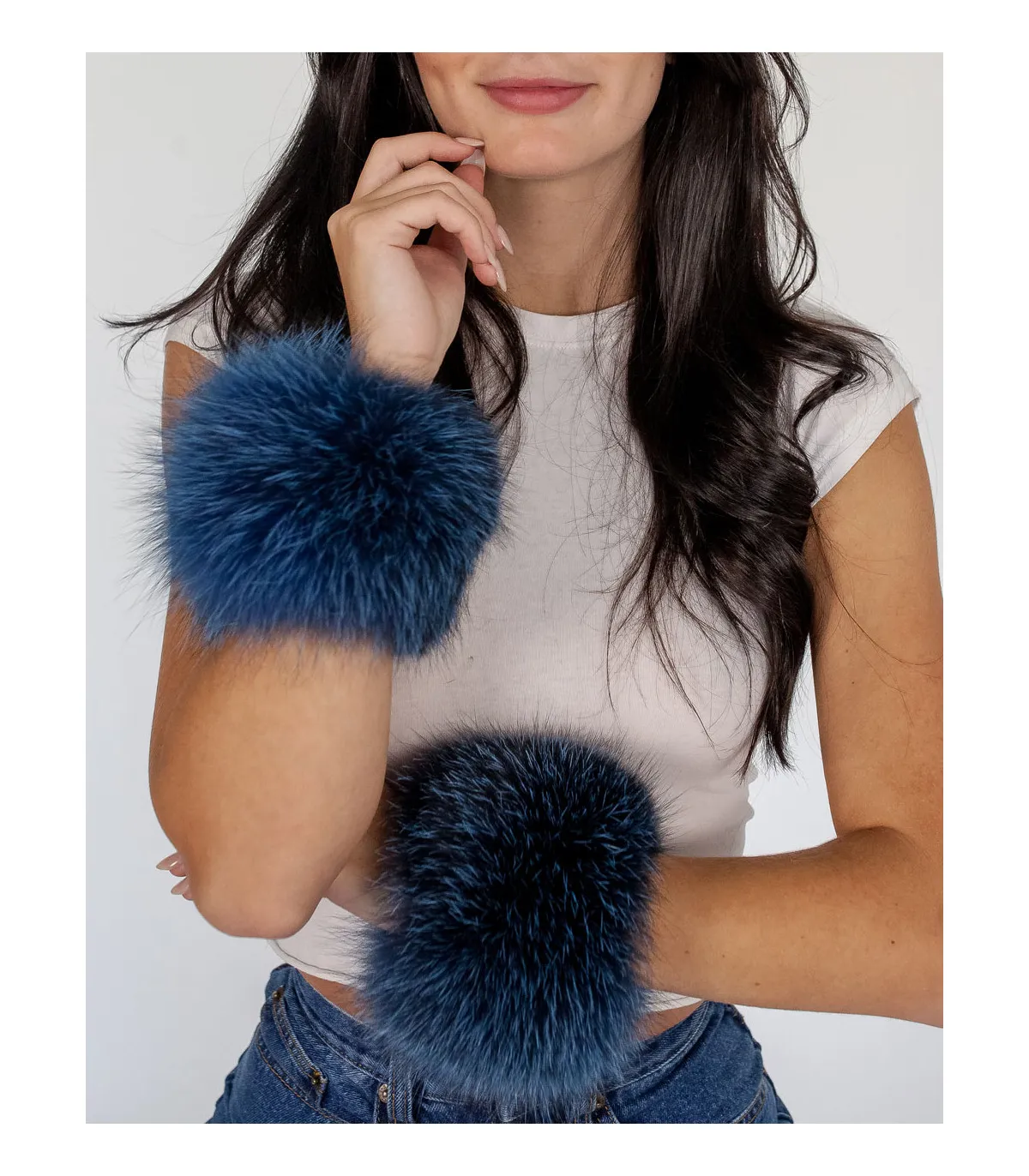 Bridget Blue Wide Fox Fur Slap on Cuffs: FurHatWorld.com