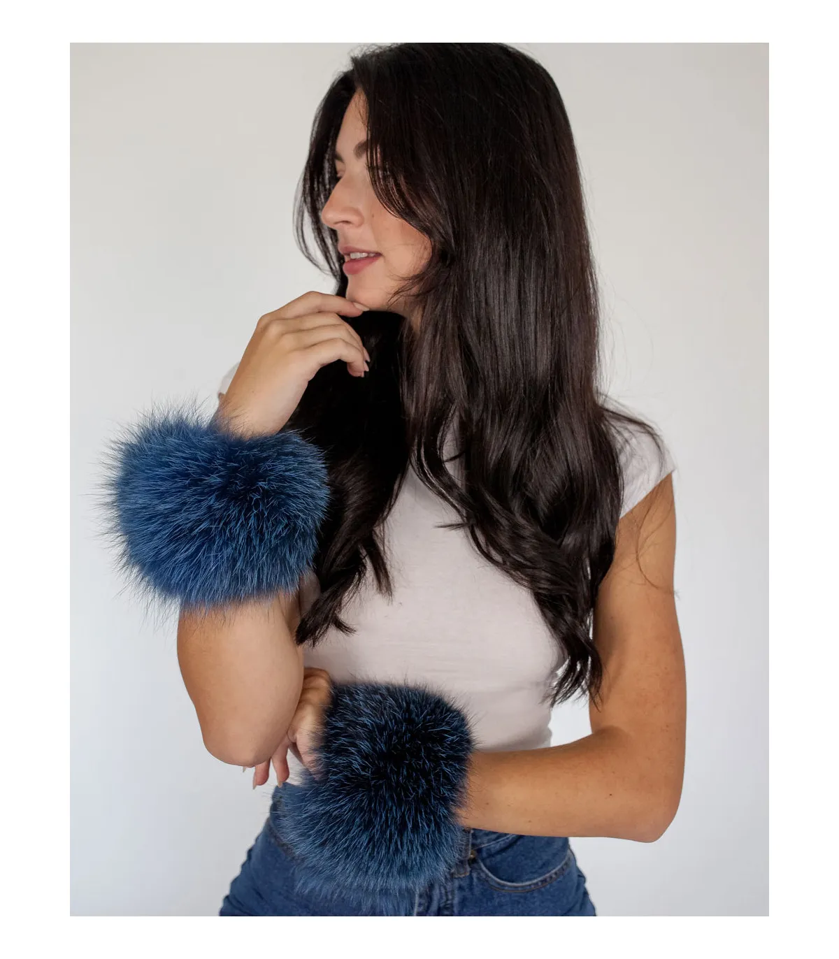 Bridget Blue Wide Fox Fur Slap on Cuffs: FurHatWorld.com