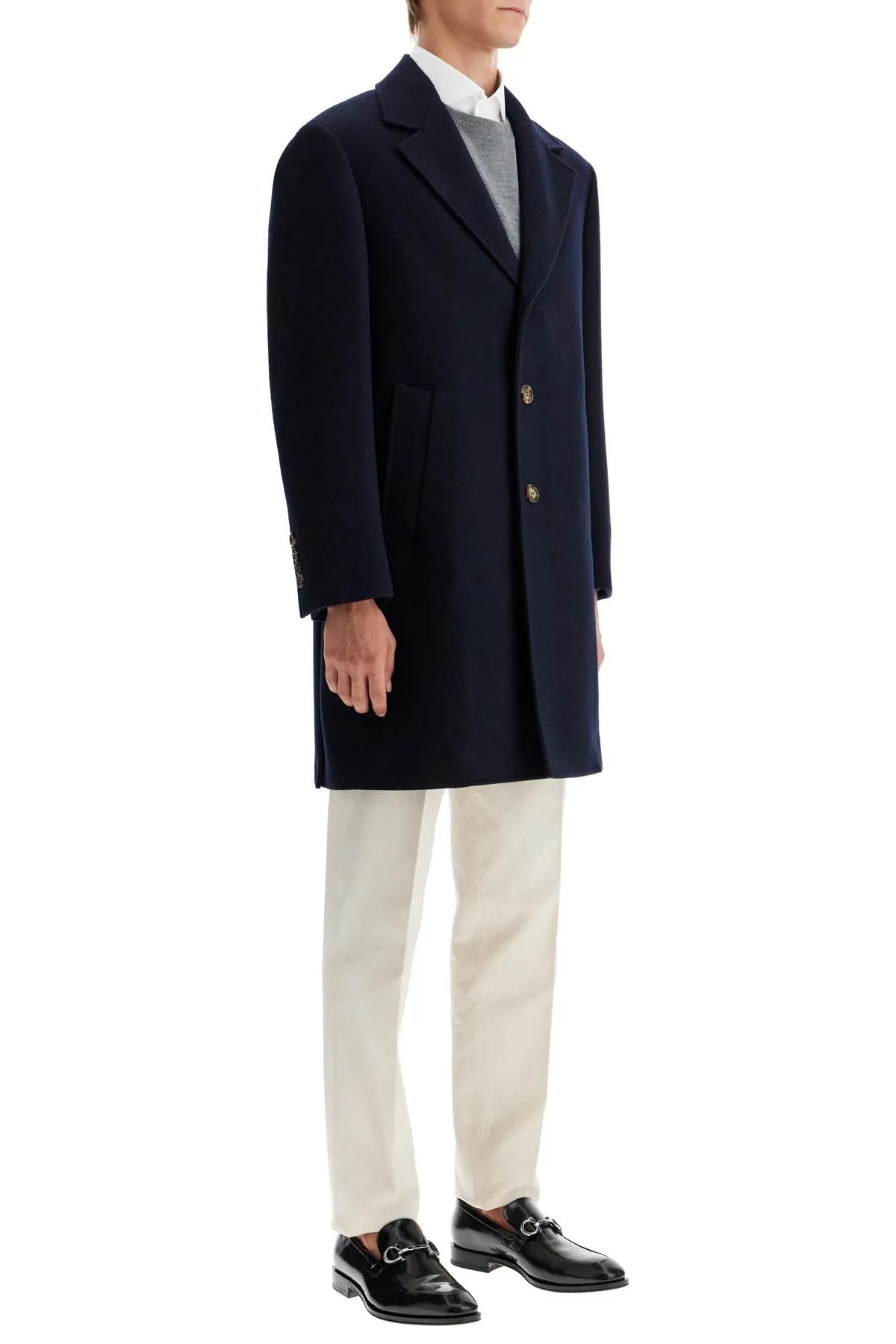 Brunello Cucinelli Wool Beaver Coat In Eight   Blue