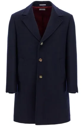 Brunello Cucinelli Wool Beaver Coat In Eight   Blue