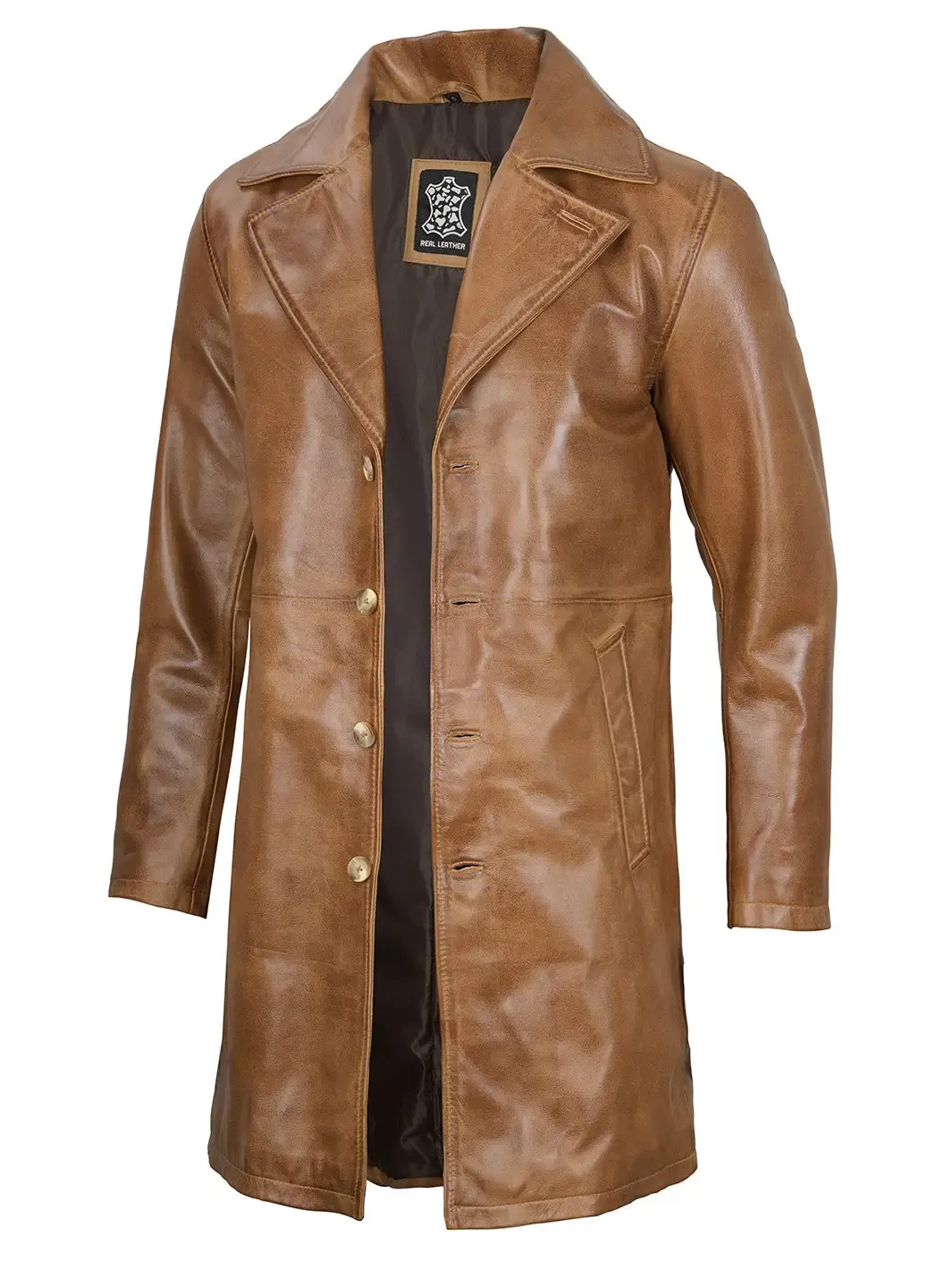 Bryson Camel Brown Leather Car Coat