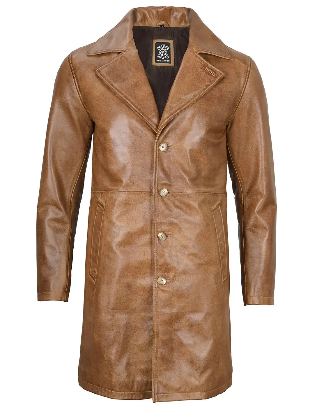 Bryson Camel Brown Leather Car Coat