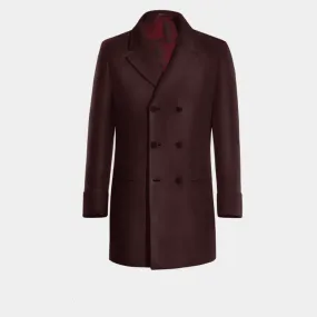 Burgundy Double Breasted Coat with contrasted Buttonthreads