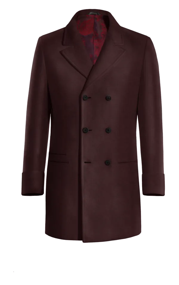 Burgundy Double Breasted Coat with contrasted Buttonthreads