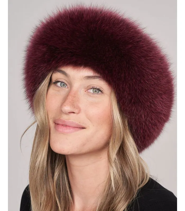 Burgundy Fox Fur Headband: Fursource.com