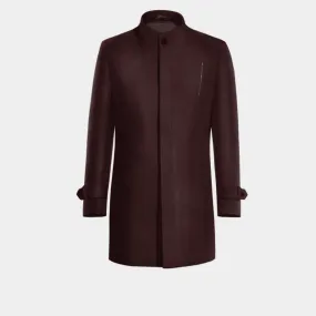 Burgundy Funnel neck Coat with sleeve straps