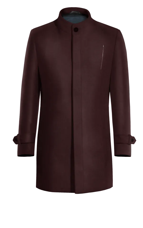 Burgundy Funnel neck Coat with sleeve straps