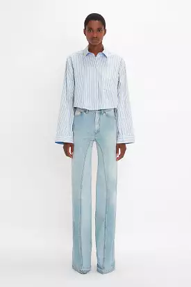 Button Detail Cropped Shirt In Chamomile Blue Stripe