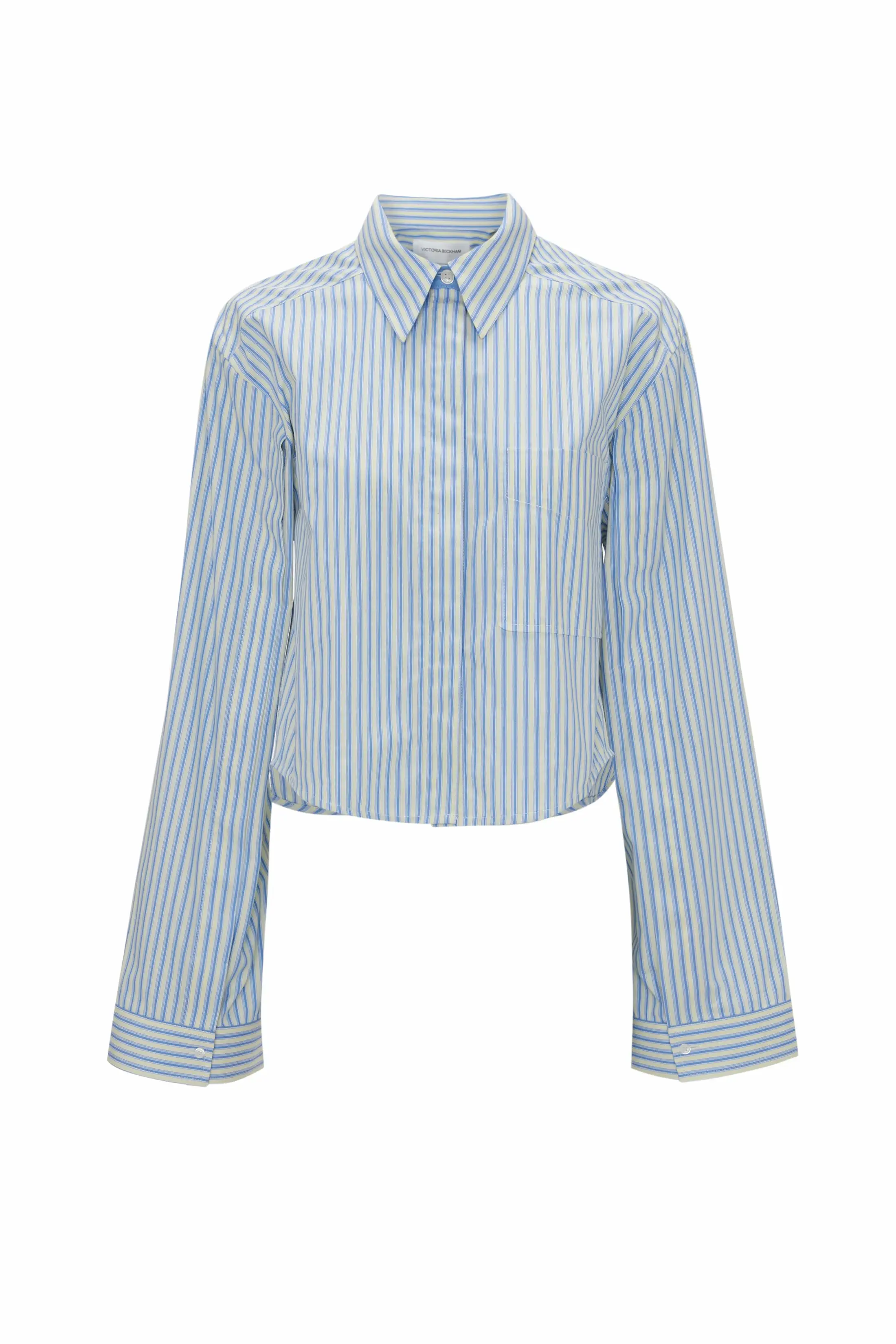 Button Detail Cropped Shirt In Chamomile Blue Stripe