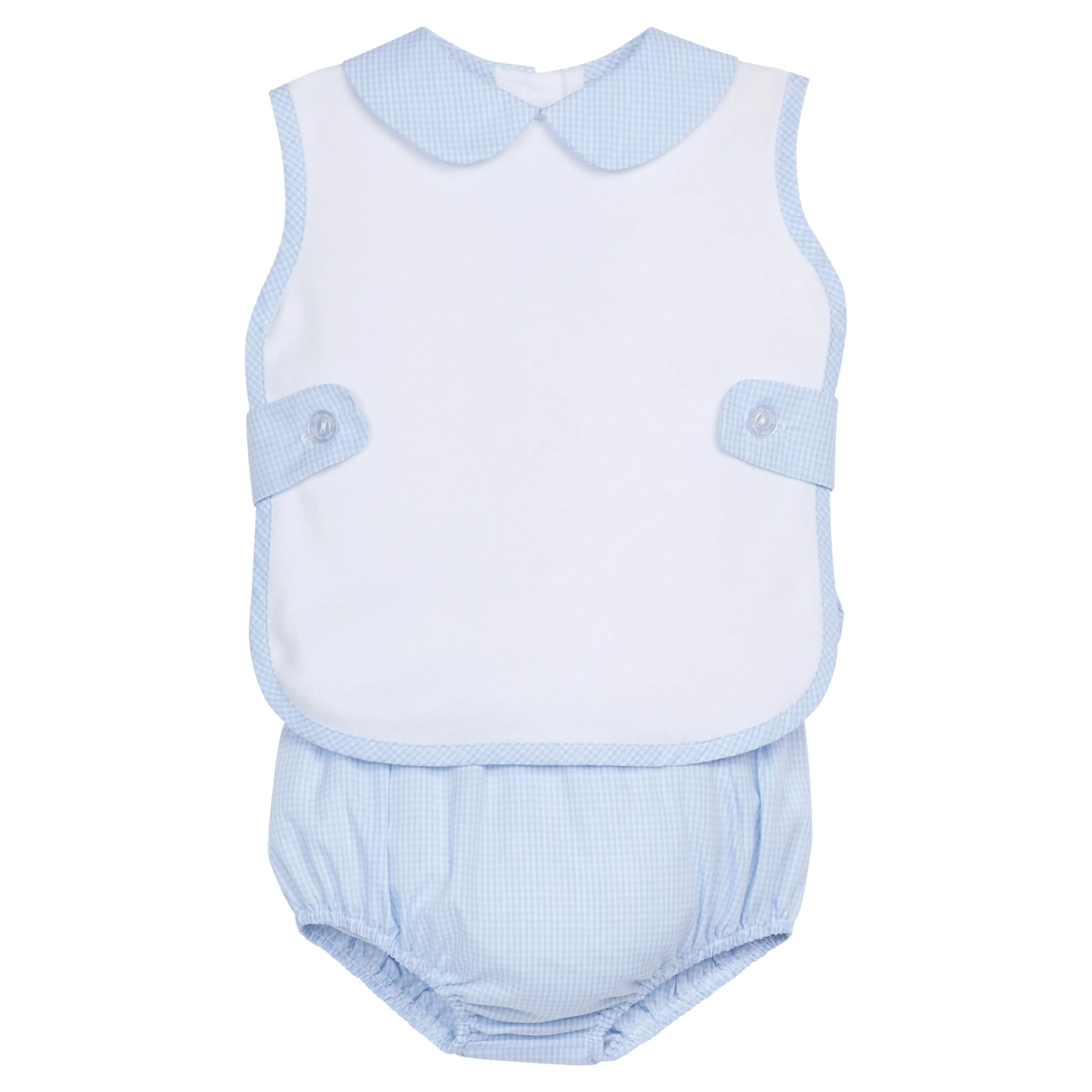 Button Tab Diaper Set - Light Blue Mini Gingham