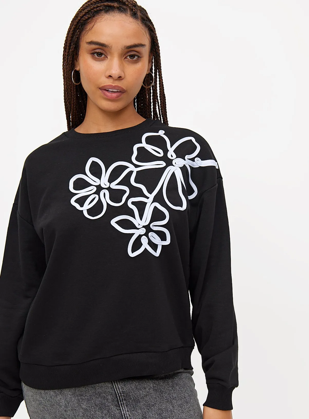 Buy Black Floral Lace Embroidered Sweatshirt S | Hoodies and sweatshirts | Tu