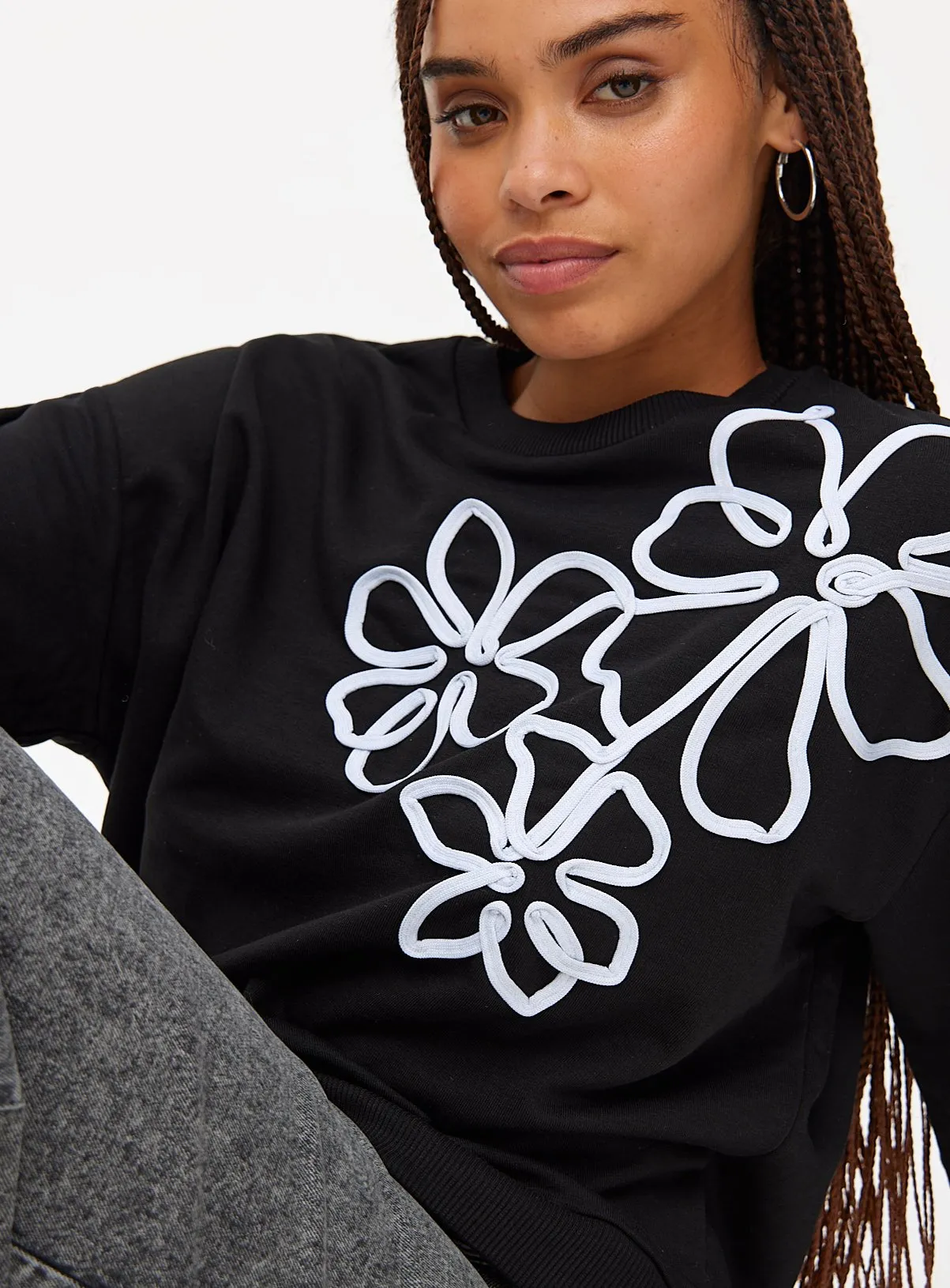 Buy Black Floral Lace Embroidered Sweatshirt S | Hoodies and sweatshirts | Tu