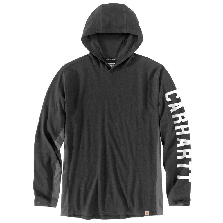 Carhartt Men's Force Relaxed Fit Long Sleeve Logo Graphic Hooded T-Shirt in Carbon Heather