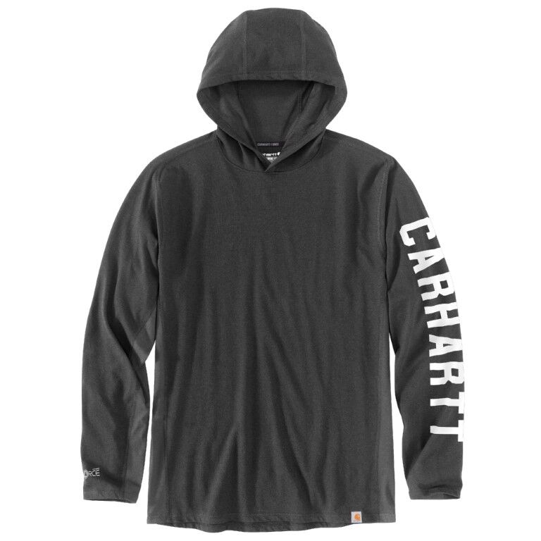 Carhartt Men's Force Relaxed Fit Midweight Long-Sleeve Logo Graphic Hooded T-Shirt in Carbon Heather