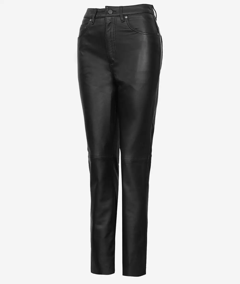 Carico Black Leather High Waist Straight-Leg Pant for Women (Premium Quality)