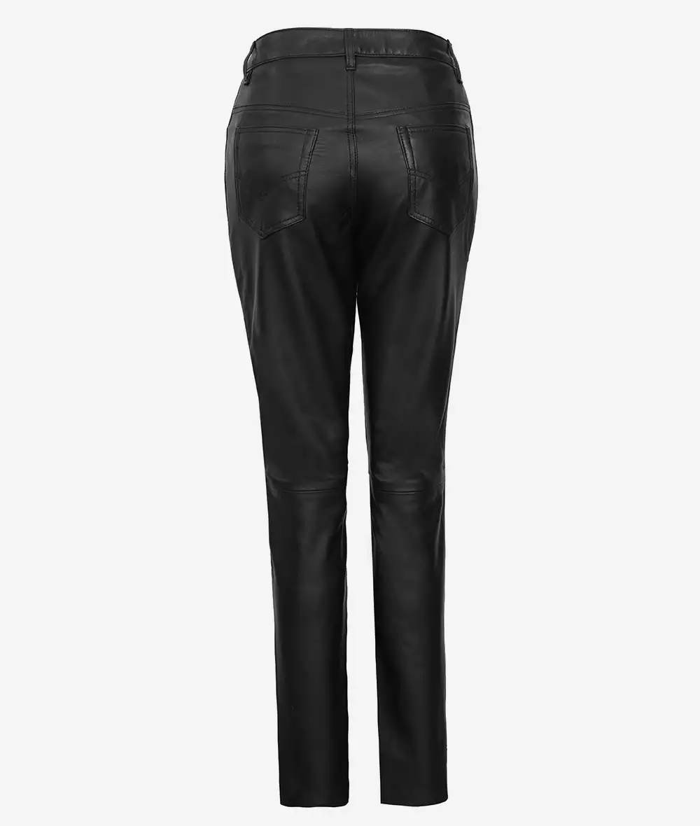 Carico Black Leather High Waist Straight-Leg Pant for Women (Premium Quality)