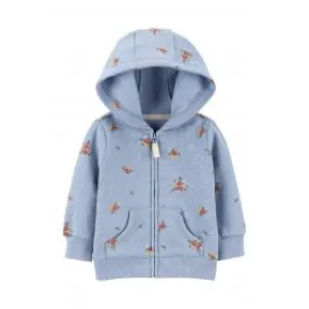 Carter's Floral Zip-Up Fleece Hoodie Blue Girl Hoodies