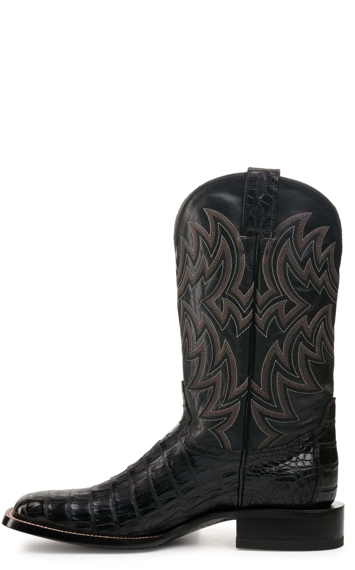 Cavender's Men's Black Caiman Tail Wide Square Toe Exotic Cowboy Boot