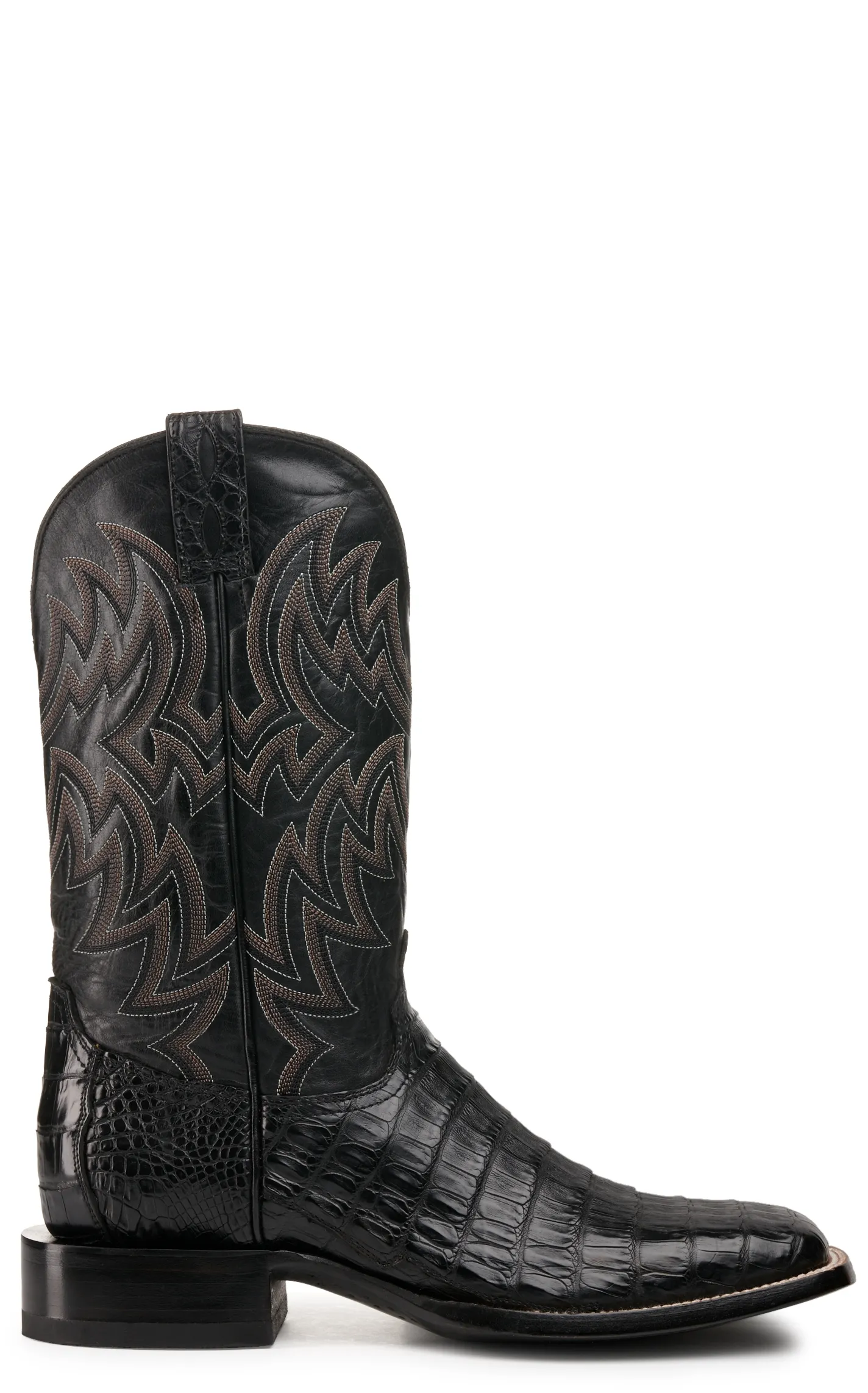 Cavender's Men's Black Caiman Tail Wide Square Toe Exotic Cowboy Boot