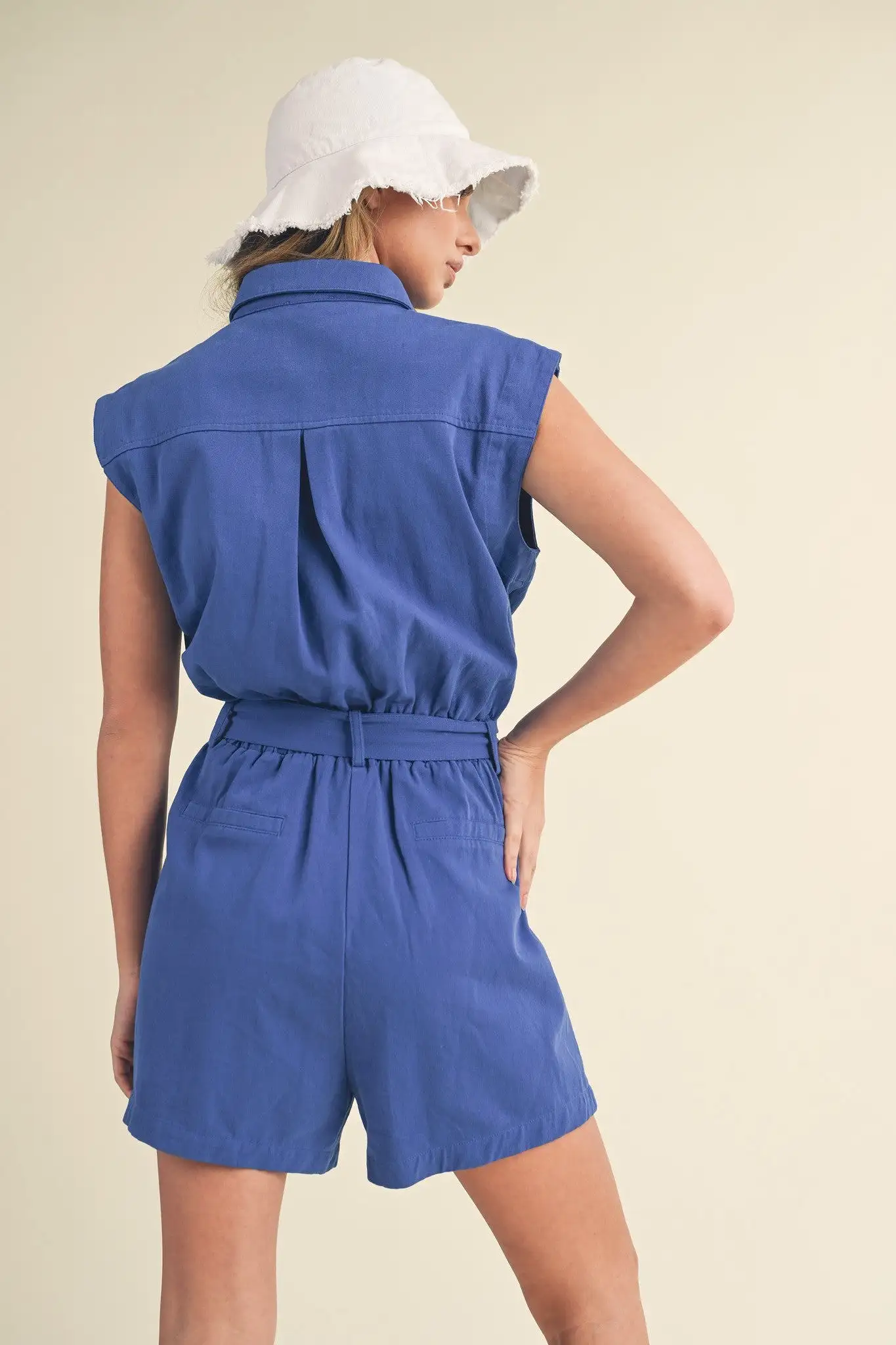 Cobalt Blue Button Up Cargo Romper