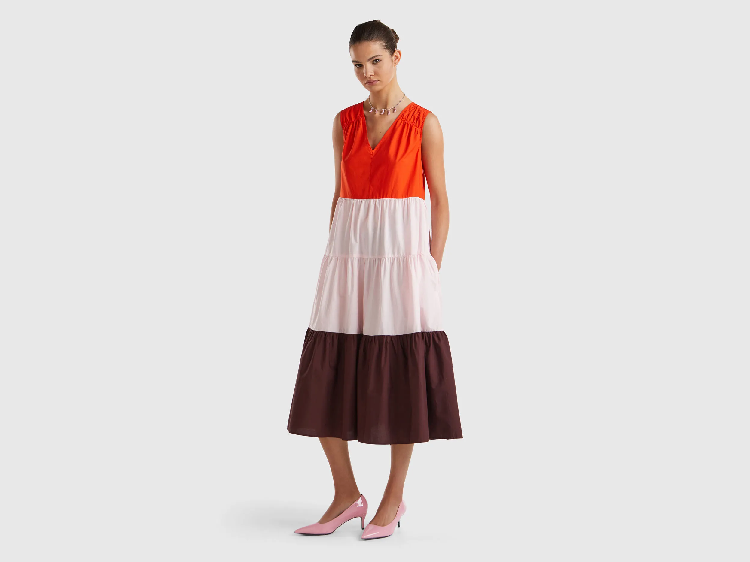 Color block dress with flounces - Multi-color | Benetton