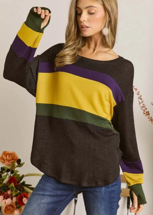 Crew Neck Color Block Raglan Top Made in USA - Clearance Final Sale